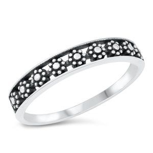 Sterling Silver Flowers Ring 4 mm 925 Fashion Band